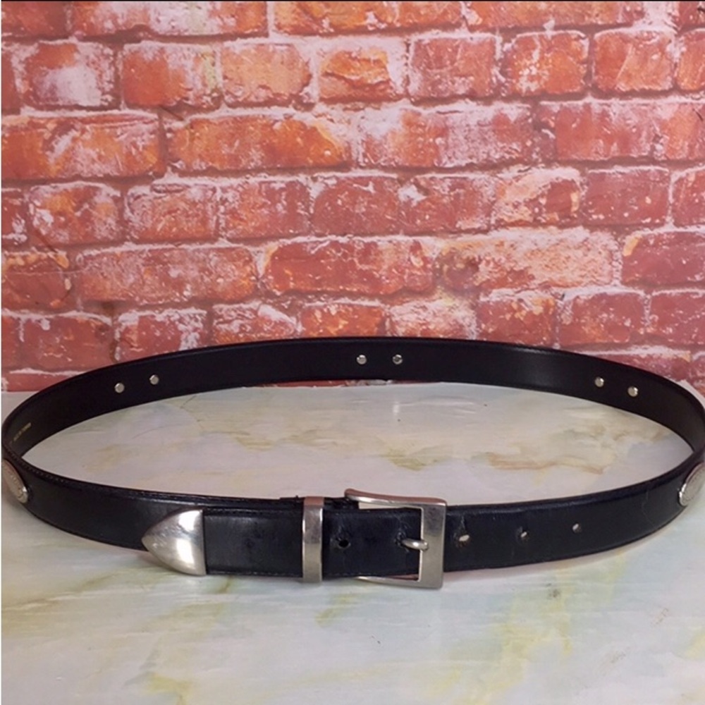 Black Western Leather Belt with Silver Buckle